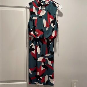 Nine West Red and Blue Abstract Midi Dress